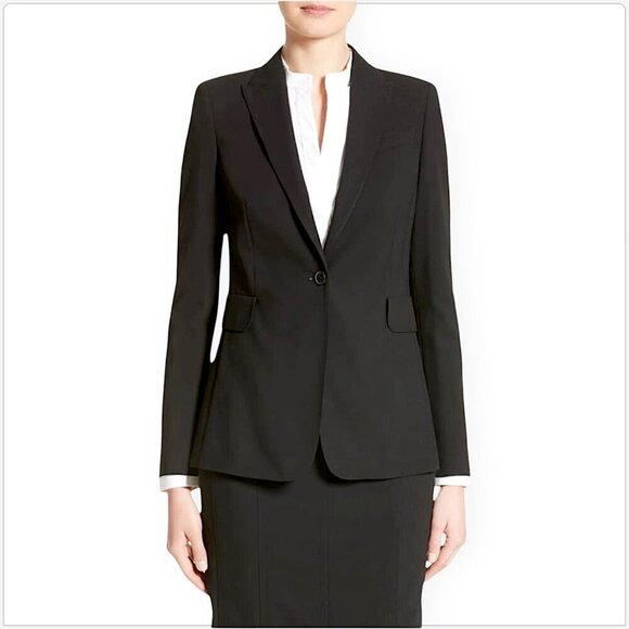 AKRIS Punto Black Long One-Button Jacket Blazer Business Career Suiting NEW 14 - Picture 1 of 9